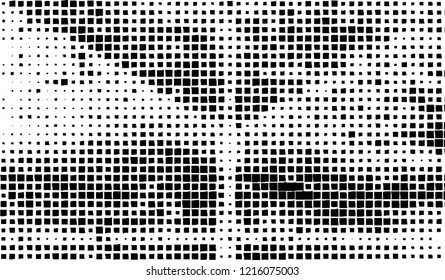 Abstract grunge texture of black squares on a white background