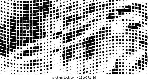 Abstract grunge texture of black squares on a white background