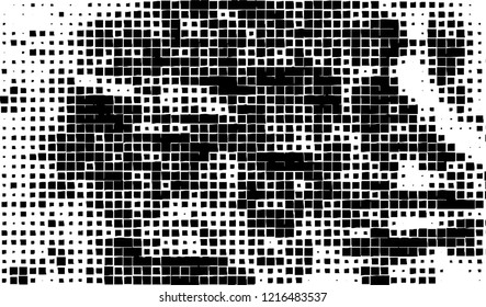 Abstract grunge texture of black squares on a white background