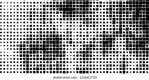 Abstract grunge texture of black squares on a white background