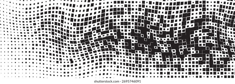 Abstract grunge texture of black squares on a white background