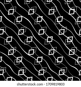 Abstract grunge texture. Brush stroke seamless pattern. Hand drawn black and white grunge background. Can use for effect overlay. Graphic backdrop. Repeating contemporary monochrome design. Vector