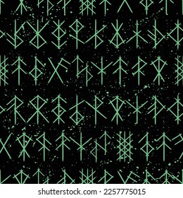 Abstract grunge texture brushes with viking bind runes silhouettes. Scandinavian bindrunes design for different patterns and background