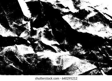 Abstract grunge texture crumpled paper black and white. Dust overlay distress background. Urban design for create vintage, aging with noise, grain, small dust particles, dashes. Vector illustration. 