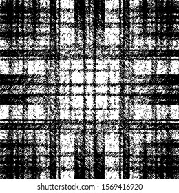 Abstract Grunge Texture, Distress Crosshatch Pattern, Checkered Distressed Background, Old, Dirty Surface, Black And White Vector Illustration.