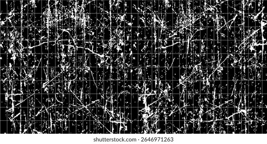 Abstract grunge texture, distressed lines pattern, checkered distressed background, old, dirty surface, black and white vector illustration.