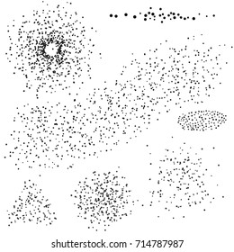 Abstract grunge texture, abstract dots, textured geometric elements, dust circle, triangle, wave shape, black and white color, vector illustration