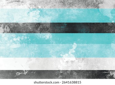 Abstract grunge texture featuring aqua black and white horizontal stripes with a distressed aesthetic for design purposes.