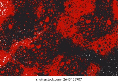 Textura grunge abstrato com intenso vermelho e preto padrões splatter, evocando uma atmosfera dramática e caótica. Perfeito para fundos, capas de álbuns ou projetos temáticos de terror.