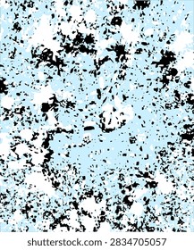 An abstract grunge texture featuring a pattern of black-and-white splotches or dark dots set against a light, bluish-toned background.
