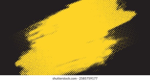 Abstract grunge texture and halftone banner design. Dots yellow color pop art comics sport style vector illustration. Black and yellow abstract background with brushstroke and halftone style