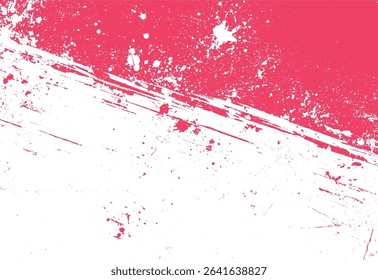 Abstract grunge texture with pink paint splatters and scratched elements against a white background creating a dynamic visual aesthetic for modern designs