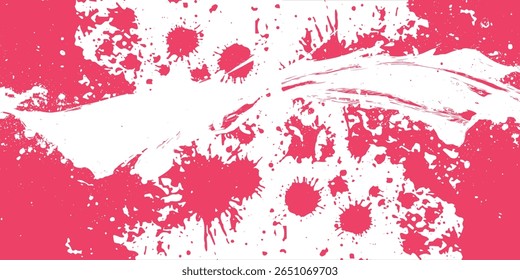 Abstract grunge texture with pink paint splatters and scratched elements against a white background creating a dynamic visual aesthetic for modern designs.modern