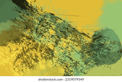 Resumen de textura gruesa pintura de salpicadura vector de fondo verde y amarillo