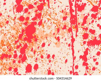 Abstract grunge texture with splashes of pink and orange paint, vector  illustration