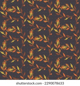 Abstract grunge texture Textile background pattern.seamless small yellow,orange vector flowers with brown texture pattern on dark background.spring,summer flower pattern design.