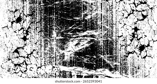 Abstract grunge texture with vertical black lines on a white background. Distressed, worn-out look suitable for use in graphic design, posters, digital art, and backgrounds for creative projects.
