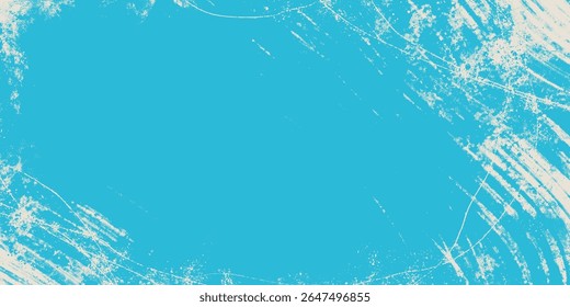 Abstract Grunge Textured Winter Frame in Icy Blue Tones. Vintage ice skating backdrop with scratch marks and torn edges perfect for cards, web, print, covers