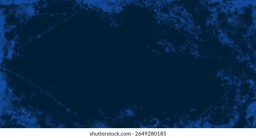 Abstract Grunge Textured Winter Frame in Icy Dark Blue Tones. Vintage ice skating backdrop with scratch marks and torn edges perfect for cards, web, print, covers