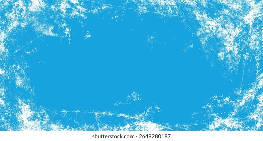 Abstract Grunge Textured Winter Frame in Icy Blue Tones. Vintage ice skating backdrop with scratch marks and torn edges perfect for cards, web, print, covers, banners