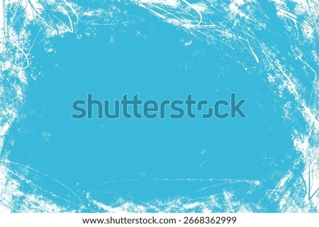 Abstract Grunge Textured Winter Frame in Icy Blue Tones. Vintage ice skating backdrop with scratch marks and torn edges perfect for cards, web, print, covers, banners