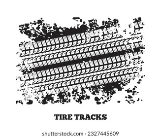 Abstract grunge tire tracks with ink splatter background vector.