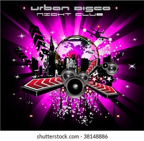 Abstract Grunge Urban City Background for discoteque flyers