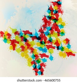 Abstract grunge vector background with butterfly from stain. 