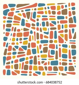 Abstract grunge vector background. Coloful tiled composition of irregular handmade graphic elements.