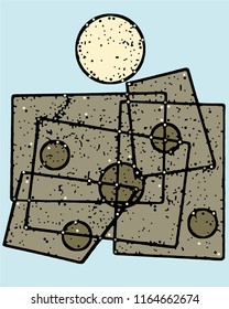 Abstract grunge vector background. Color handcrafted composition of irregular graphic elements.