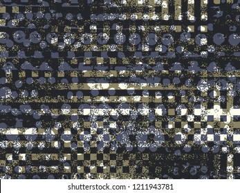 Abstract grunge vector background. Color grid composition of irregular overlapping graphic elements.