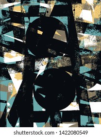 Abstract grunge vector background. Color handcrafted composition of irregular graphic elements.