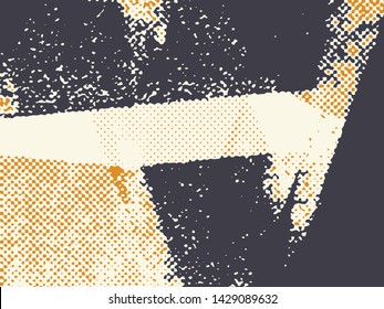Abstract grunge vector background. Color halftone composition of irregular overlapping graphic elements.