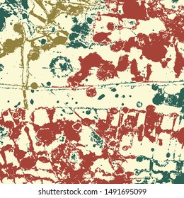 Abstract grunge vector background. Color handcrafted composition of irregular graphic elements.