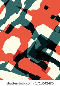 Abstrakter brüchiger Hintergrund der Vektorillustration. Farbgeometrische Zusammensetzung von unregelmäßig überlappenden grafischen Elementen.