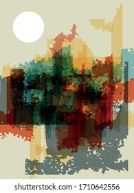 Abstract grunge vector background. Color composition of irregular overlapping graphic elements.