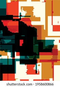 Abstract grunge vector background. Color handcrafted composition of irregular overlapping graphic elements.