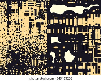 Abstract grunge vector background. Color composition of irregular overlapping graphic elements.