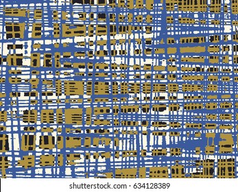 Abstract grunge vector background. Color grid composition of irregular overlapping graphic elements.