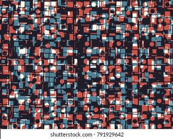 Abstract grunge vector background. Color raster composition of irregular overlapping graphic elements.