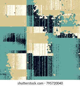 Abstract grunge vector background. Color squared composition of irregular overlapping graphic elements.