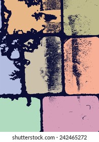 Abstract grunge vector background.  Colorful composition of irregular grainy geometric elements. Created using handmade camera-less black and white photographic print.