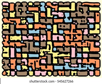 Abstract grunge vector background. Colorful mosaic composition of irregular overlapping  graphic elements.