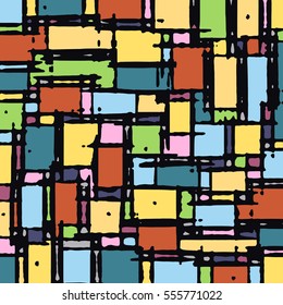 Abstract grunge vector background. Colorful mosaic composition of irregular geometric elements.