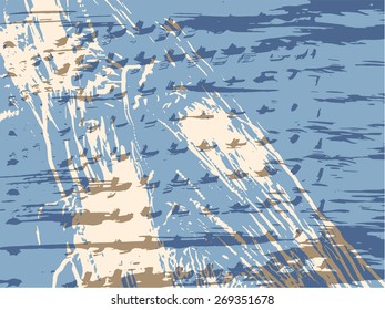 Abstract grunge vector background. Four-tone composition of irregular overlapping elements. Created using blended digital photographs of night light flux.