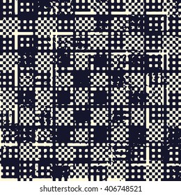 Abstract grunge vector background. Monochromatic squared composition of irregular overlapping geometric elements.