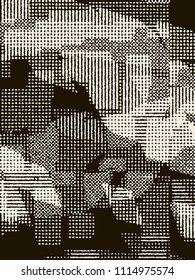 Abstract grunge vector background. Monochrome raster composition of irregular graphic elements.