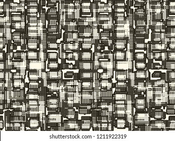 Abstract grunge vector background. Monochrome composition of irregular graphic elements.