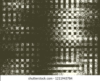 Abstract grunge vector background. Monochrome grid composition of irregular overlapping graphic elements.