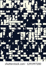 Abstract grunge vector background. Monochrome composition of irregular graphic elements.